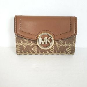 Michael Kors Small Key Wallet Card Holder 5 Hooks Trifold Signature Brown Logo